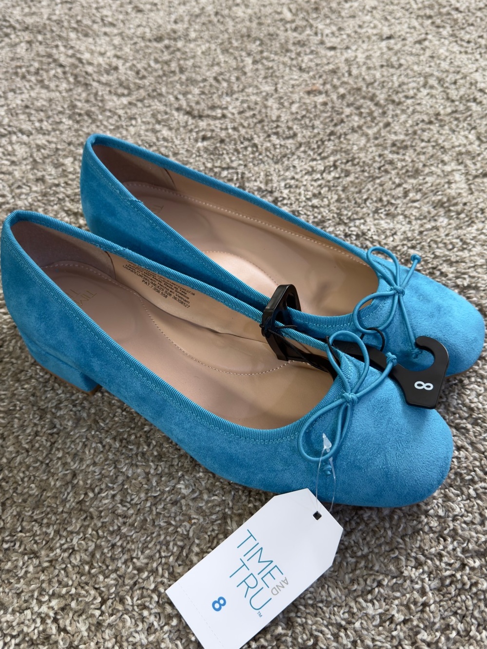 Time and Tru Teal Suede Bow Block Heel Flats